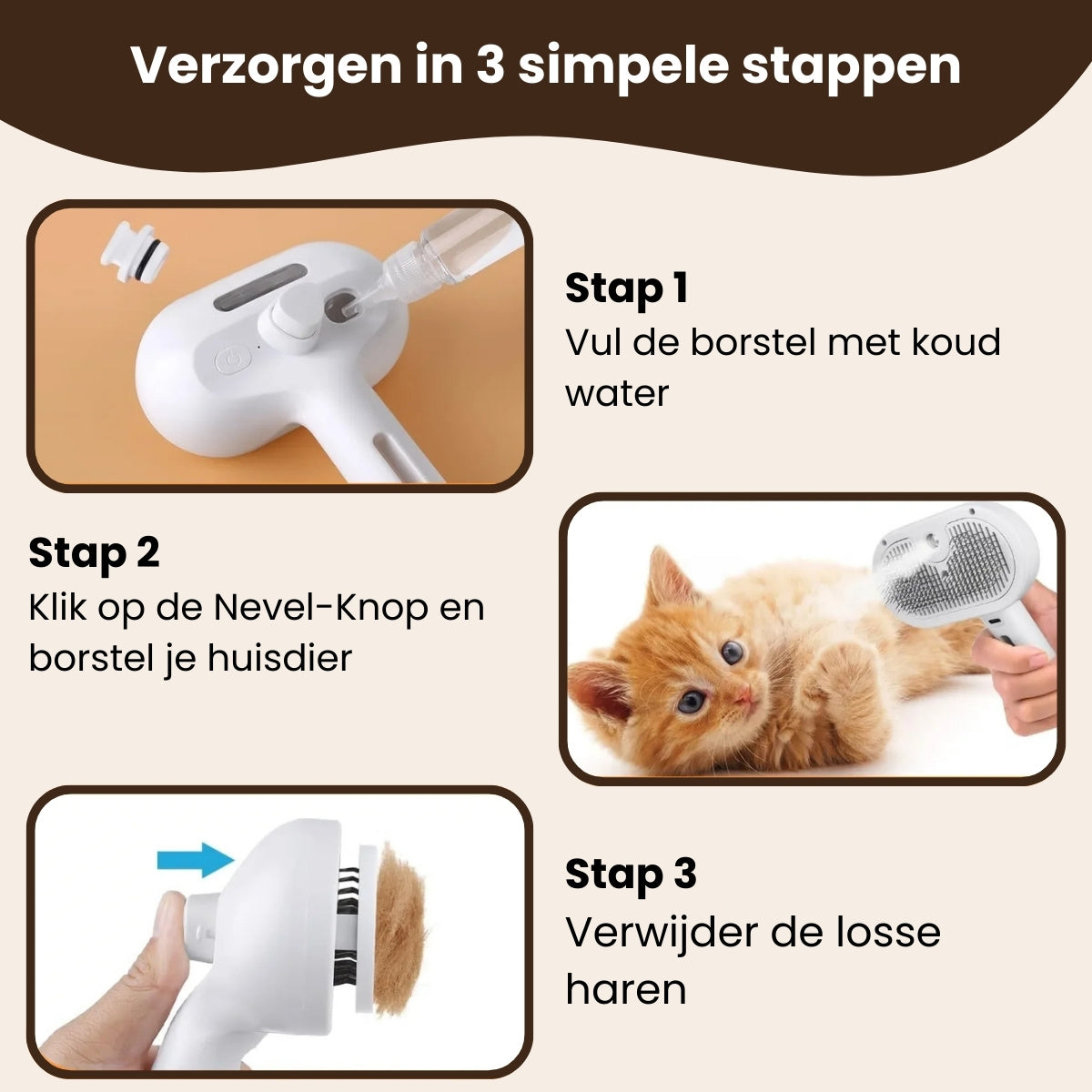 CharmPaws Steami Pro - Brosse professionnelle pour le soin du pelage des animaux de compagnie