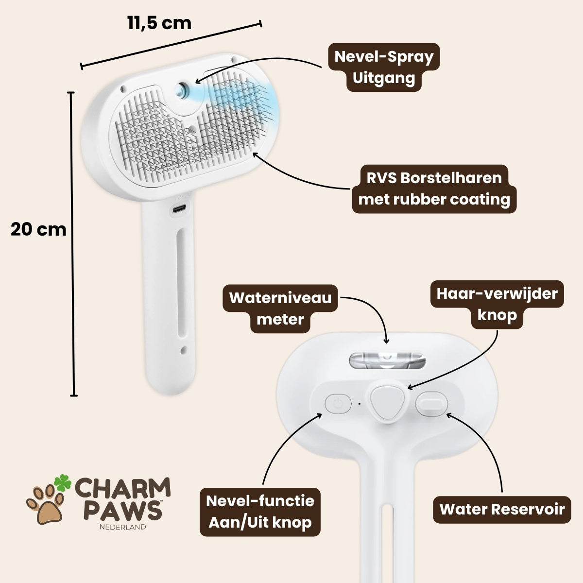 CharmPaws Steami Pro - Brosse professionnelle pour le soin du pelage des animaux de compagnie